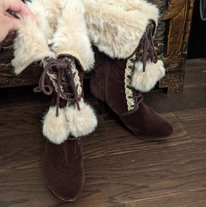 Liz Lisa pom pom boots dark brown size LL